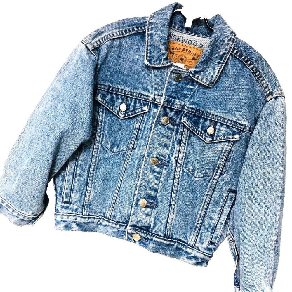 Y2K Gap Womens Cropped Trucker Jean Jacket Boho Grunge Denim Metal Vintage S